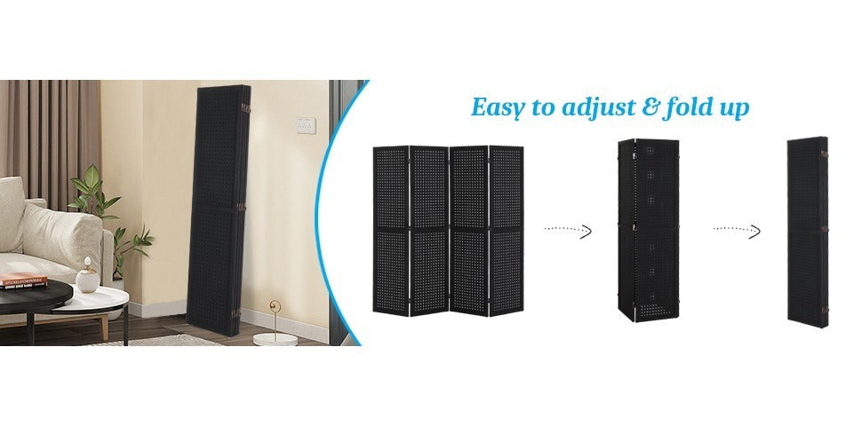 5 FT Freestanding Pegboard Room Divider | Wood Folding Privacy Screen & Display Board Organizer with Support Feet – White, Black, Natural, Grey | Craft Shows, Retail & Home