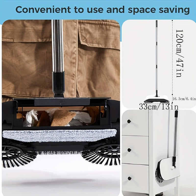 Hand-Push Floor Sweeper with Dustbin – All-in-One Manual Broom & Dustpan Set, No Power Needed, Lightweight Household Cleaning Machine for Hardwood, Tile & Laminate Floors, Lazy-Friendly Design