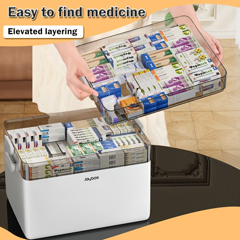 Medicine Organizer Cabinet 3 Tier Portable First Aid Box with Leather Handle BPA Free Airtight Moisture Resistant Medicine Storage for Home Office Bathroom Desktop