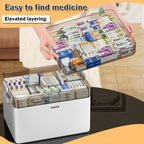 Medicine Organizer Cabinet 3 Tier Portable First Aid Box with Leather Handle BPA Free Airtight Moisture Resistant Medicine Storage for Home Office Bathroom Desktop