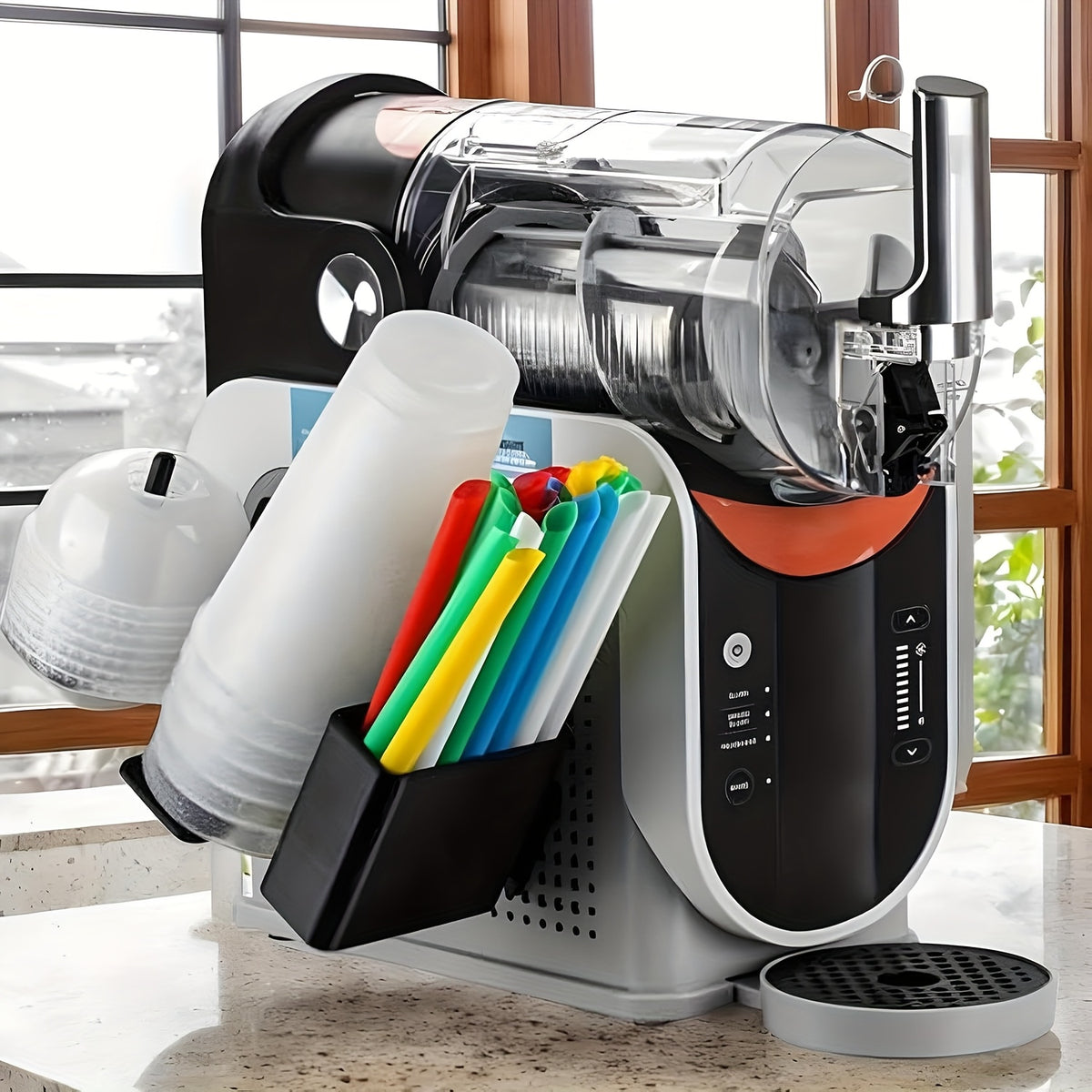 Cup Organizer for Ninja Slushie Machine FS301 & FS300 – Side-Mounted 3-in-1 Holder for Cups, Lids & Straws, Kitchen Accessory Add-On