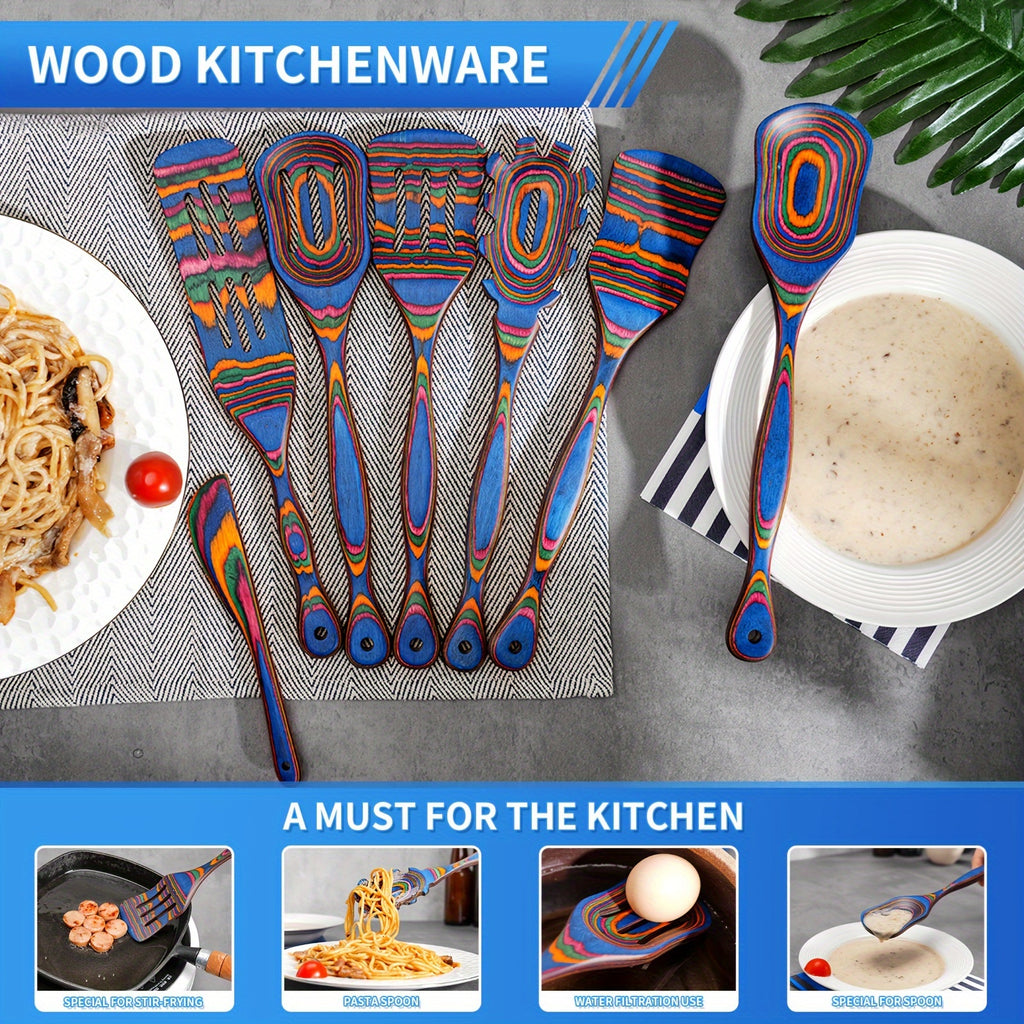 Pakkawood Kitchen Utensils Set, Wooden Cooking Spoons, Spatula & Salad Tongs, Premium Wood Serving Tools for Home Kitchen, Apartment Essentials, Perfect Kitchen Gift for Women