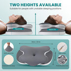 Ergonomic Cervical Memory Foam Pillow – Contour Support with Cooling Silk Cover | White & Gray