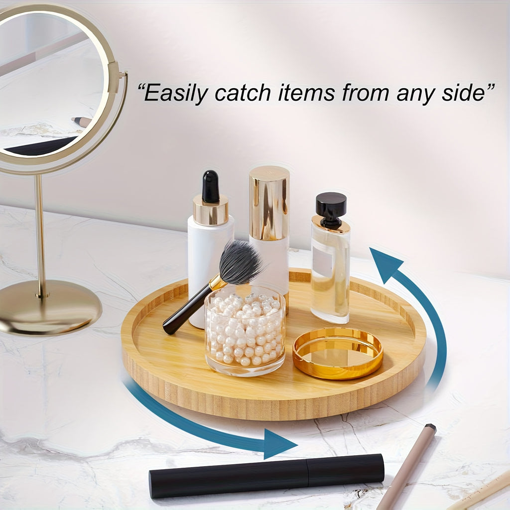 Lazy Susan Organizer Spinning Spice Rack Wooden Turntable Non-Slip for Kitchen Cabinet & Countertop - 9.84 & 11.81 Inch