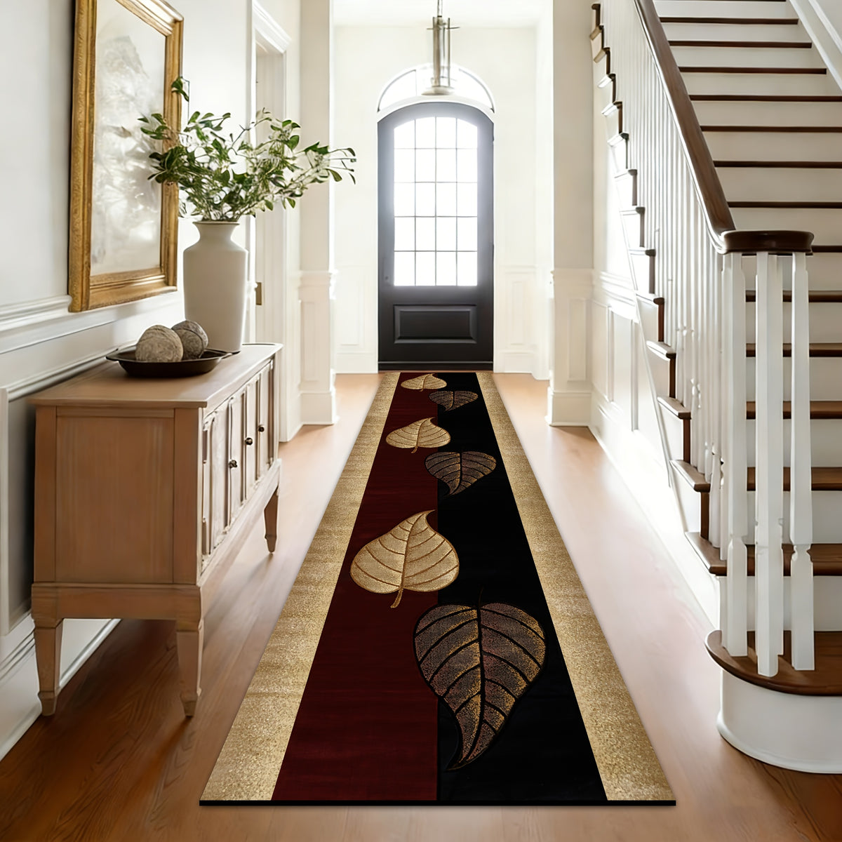 Luxury Velvet Carpet Leaf Pattern Machine Washable Slip-Resistant – Soft Plush Rug for Hallway, Bedroom, Kitchen & Bathroom | Multiple Sizes
