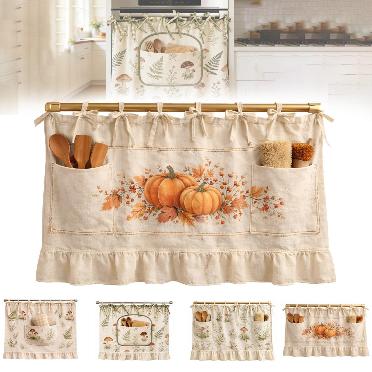 Appliance Skirt Curtain with Pockets – Farmhouse Kitchen Decor, Blackout Polyester, Grommet Top, Ruffled Trim | Hides Dishwasher, Washing Machine & Range Clutter | Nuvia Haven