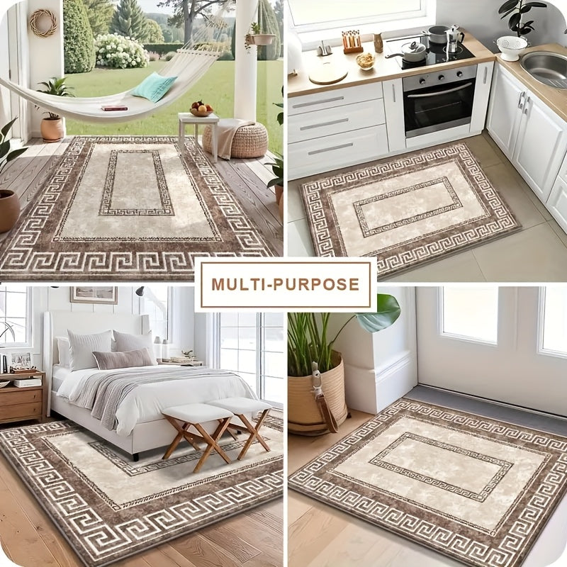Modern Geometric Area Rug Non-Slip, Vintage Large Print Indoor Carpet for Living Room Bedroom Dining Room Home Office, 4 Sizes Available