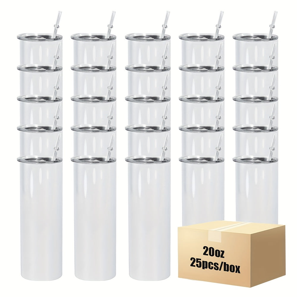 25pcs 20oz Stainless Steel Double Wall Insulated Sublimation Tumbler Bulk Set with Lids & Straws - Minimalist Leakproof Reusable Cup for Office Camping Students | Nuvia Haven