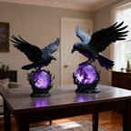 Raven Moonlight Gothic Statue Lamp – Mysterious Raven on a Glowing Sphere, Fantasy Home Decor Light for Bedroom, Study Room & Office – Unique Gift for Gothic Collectors