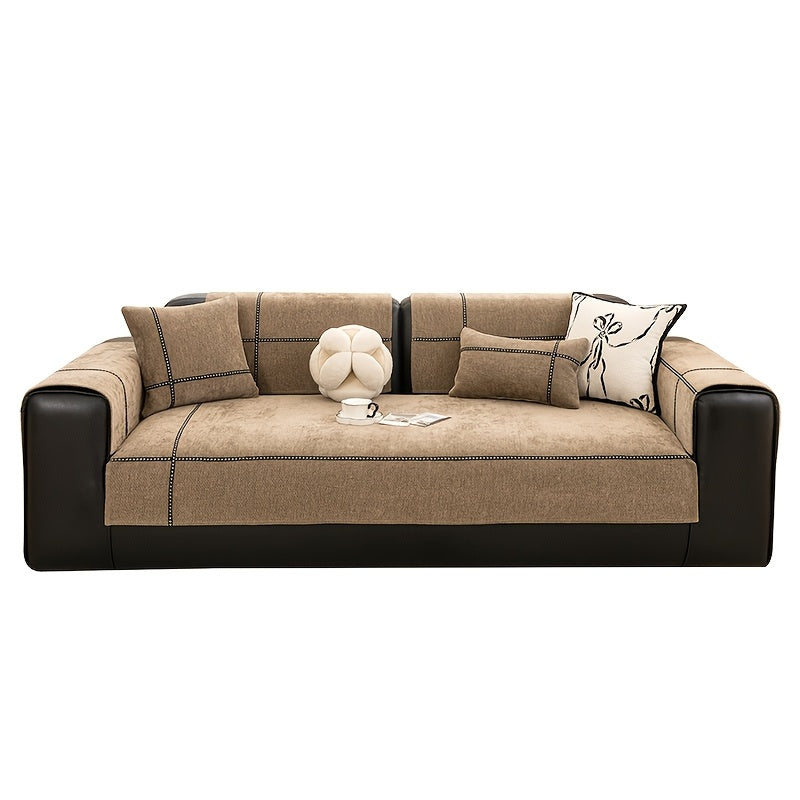Chenille Sofa Seat Cover Non-Slip Pet Friendly Machine Washable All Season - Sofa Cushion Cover with Lace Belt for 1 2 3 4 Seater Armrest Backrest 3 Colors