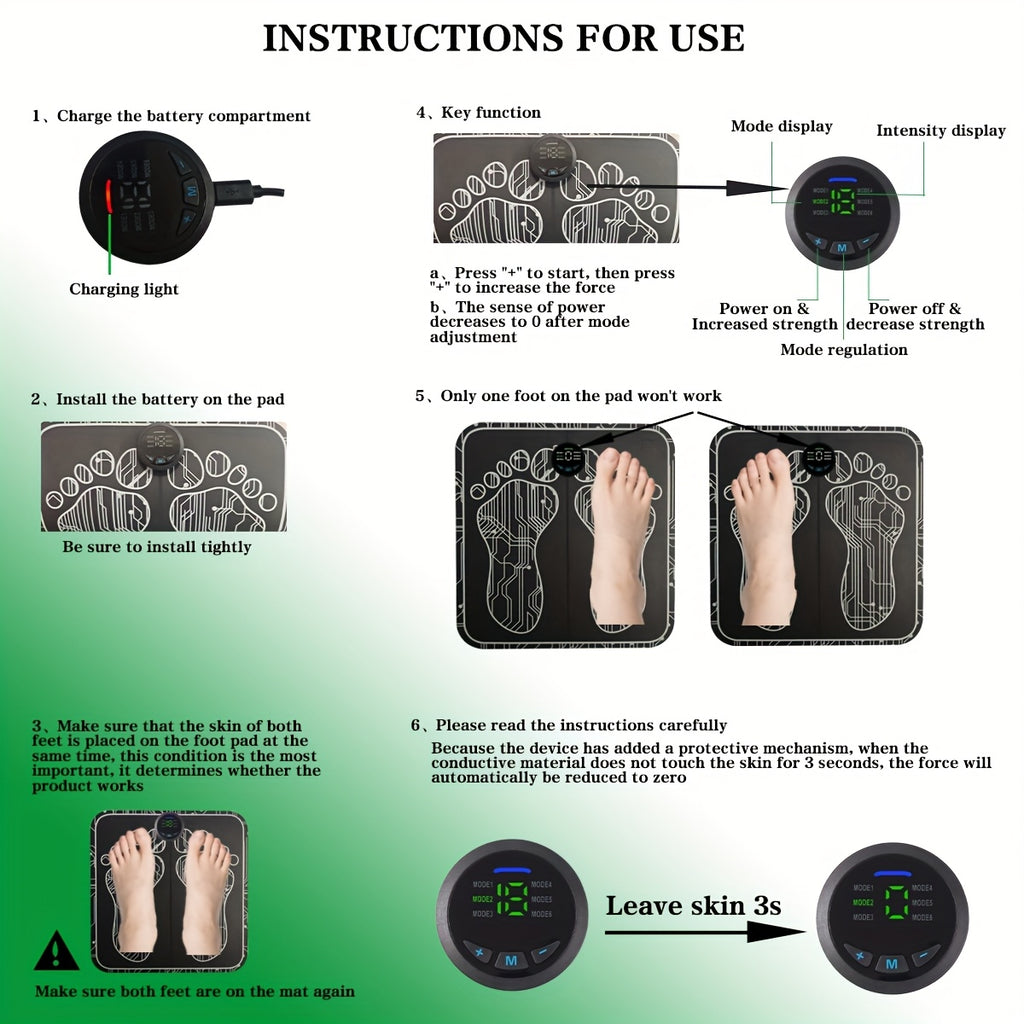EMS TENS Massage Pad Muscle Stimulator 6 Modes 18 Intensity Grades Rechargeable Portable – Electric Nerve Stimulator for Pain Relief & Muscle Recovery, Holiday Gift
