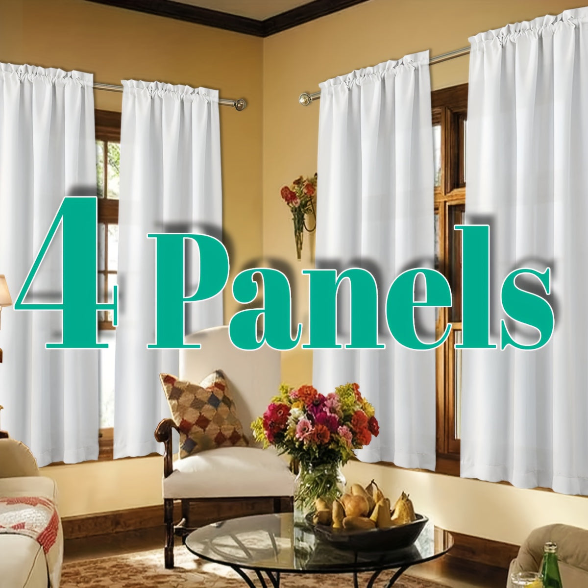 Light Filtering Curtains 4 Panels Solid Color Rod Pocket – Soft Brushed Sheer Window Drapes for Living Room Bedroom Office, 8 Sizes 10 Colors