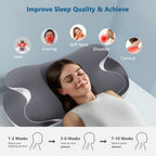 Ergonomic Cervical Memory Foam Pillow – Contour Support with Cooling Silk Cover | White & Gray