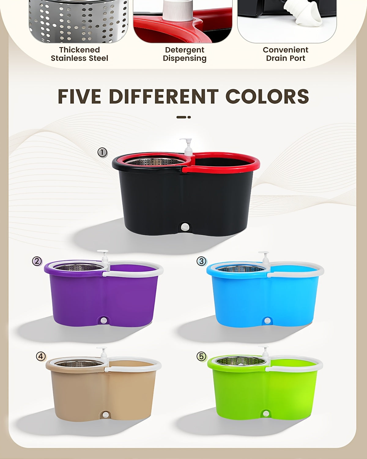 Spin Mop and Bucket Set with Wringer, 360° Dual-Drive Wringing System, 3 Microfiber Mop Heads for Hardwood Tile Marble Laminate Floor Cleaning