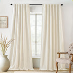 Linen Blackout Curtains 2 Panels – 100% Light Blocking Farmhouse Thermal Insulated Drapes, Rod Pocket Back Tab Ring Clips, Machine Washable, Living Room Bedroom, 9 Colors Multiple Sizes