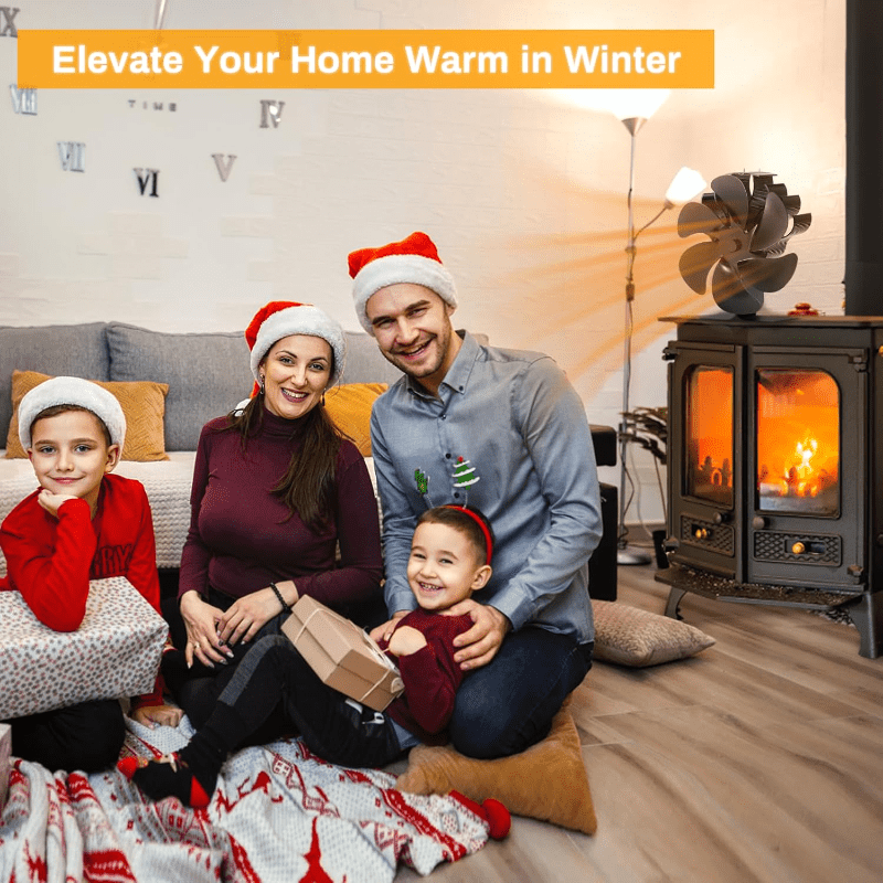 Wood Stove Fan Heat Powered Non-Electric Fireplace Fan for Wood Burning Stoves Pellet Stoves Log Burners with Thermometer – 4 to 7 Blade Options