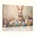 Easter Bunny Canvas Wall Art – Vintage Framed Oil Painting Print, Charming Bunny Rabbit Decor for Living Room Bedroom, Unique Easter Gift for Home