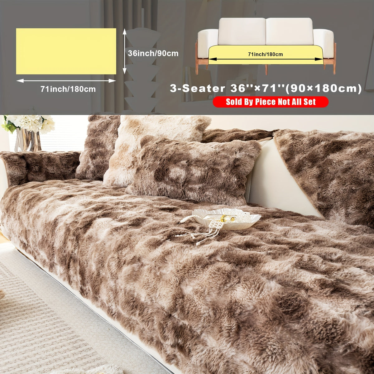 Faux Lamb Fluffy Sofa Cover Modern Gradient – Thick Plush Pet-Friendly Polyester Sofa Protector, Machine Washable 450-500g Fabric for Single, Double, Triple & Combination Sofas