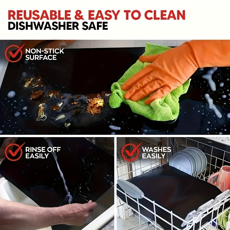Oven Liners for Bottom of Oven 2pcs + Oil Brush - BPA Free Thick Non-Stick Oven Mats for Electric, Gas, Toaster, Convection & Microwave Ovens, Grills & BBQ