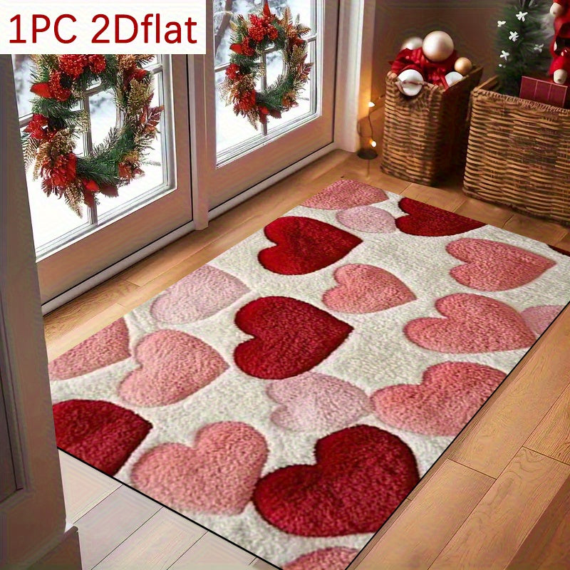 Heart Pattern Floor Mat - Red Pink Heart-Shaped Sponge Carpet for Couple Bedroom Entrance Porch Indoor Outdoor, Valentine's Day Romantic Home Decor