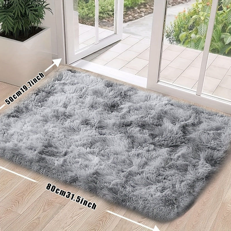 Tie-Dye Plush Mat Soft Absorbent Non-Slip Machine Washable Floor Mat for Living Room Bedroom Bathroom Dark Gray Black Light Gray Pink
