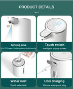 Smart Sensor Automatic Soap Dispenser Nickel Wall-Mount USB Quick Charging with Power Display, 4-Level Adjustable Flow Rate, No-Touch 400ml Foam & Liquid Soap Dispenser for Bathroom Kitchen