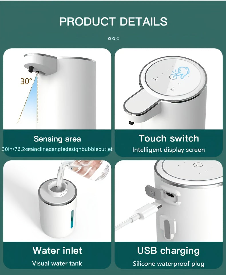 Smart Sensor Automatic Soap Dispenser Nickel Wall-Mount USB Quick Charging with Power Display, 4-Level Adjustable Flow Rate, No-Touch 400ml Foam & Liquid Soap Dispenser for Bathroom Kitchen