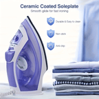 Travel Clothes Steamer 1200W Non-Stick Soleplate – Adjustable Thermostat, Overheat Safety Protection, Variable Steam Control, Compact Handheld Garment Steamer for Travel & Home, Purple & Grey