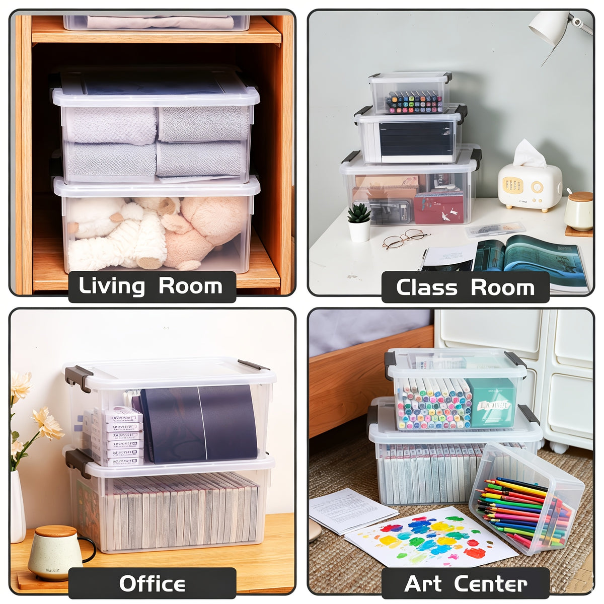Clear Stackable Storage Boxes with Lids Set of 6 – 16.9 Quart Lockable Plastic Organizer Bins with Latches for Shelves, Multipurpose Home Office Clutter Storage and Organization Containers