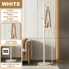 Rotating Coat Rack with Storage Basket and 6 Hooks 4 Wheels Freestanding Entryway Organizer for Coats Hats Bags