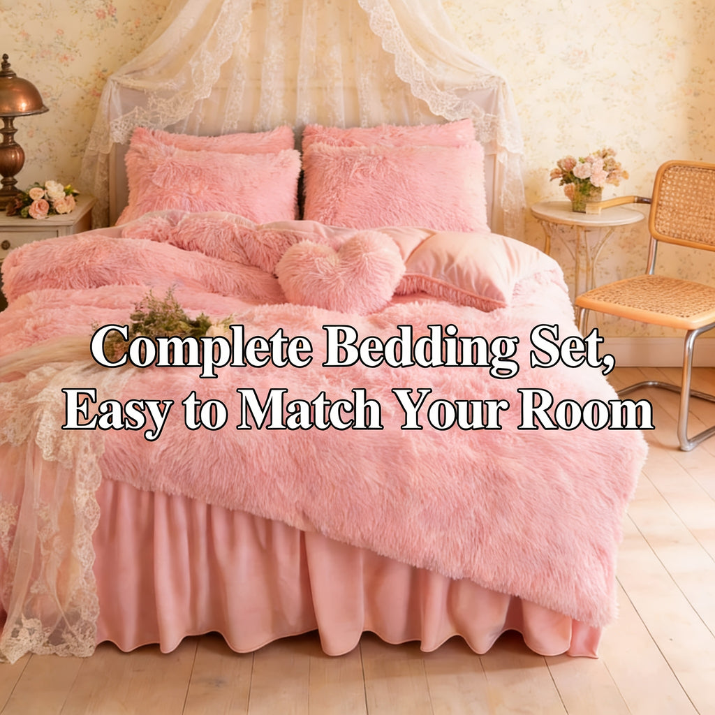 Velvet Duvet Cover Set Queen King Twin - Faux Down Flannel Bedding with Pillowcases & Bonus Heart Pillow, Zipper Closure Plush Thermal All-Season, 8 Colors 3/4-Piece