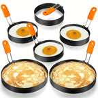 Egg Rings Set 6pcs Nonstick Stainless Steel with Silicone Handle – 4-Inch & 6-Inch Round Pancake Molds for Fried Eggs, Omelets & Breakfast Sandwiches