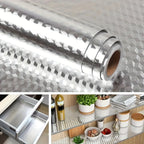 Aluminum Kitchen Sticker Liner 2 Rolls - Waterproof Oilproof Heat Resistant to 450F, Rhinestone Grid Self-Adhesive Foil for Stovetop Oven Cabinet Drawer Countertop, 23.6x39.4 Inch per Roll