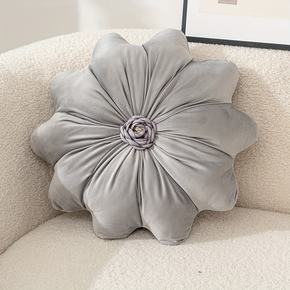 Velvet Flower-Shaped Throw Pillow with Pillow Core - Elegant Round Cushion for Sofa Bed and Living Room Decor Christmas Home Decoration Gift