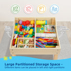Kids Wood Table and Chair Set 3-in-1 – Double-Sided Desktop, Built-In Toy Storage, Ideal for Nursery Playroom Daycare, New Version & Multifunctional Aesthetic Style