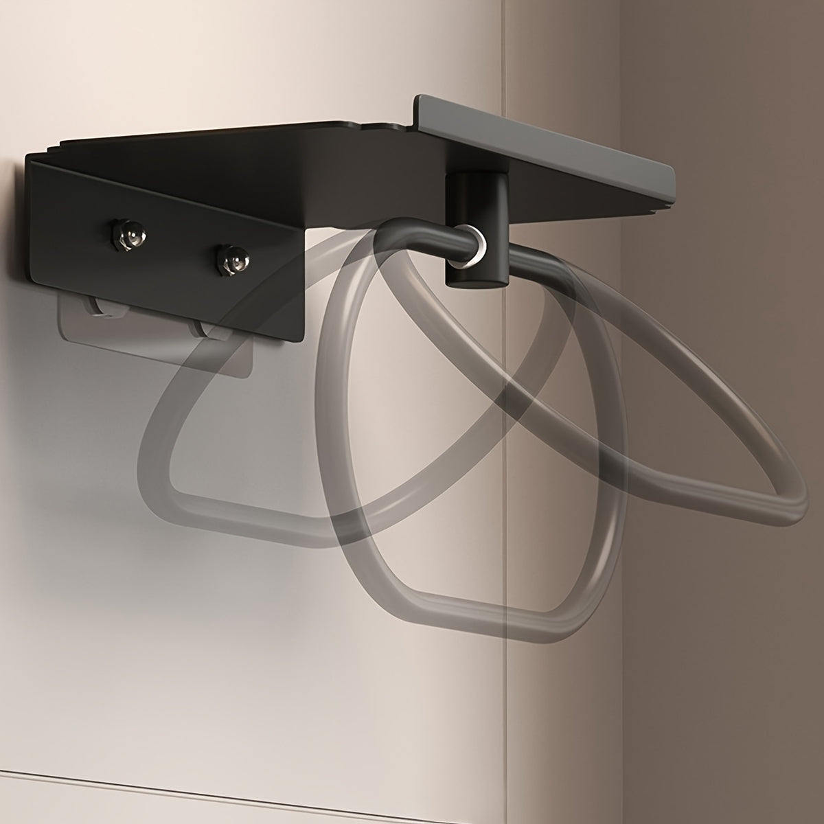 Oval Metal Towel Ring Wall Mounted – No-Drill Bathroom Organizer, Modern Matte Black Finish, Durable & Elegant Home Decor