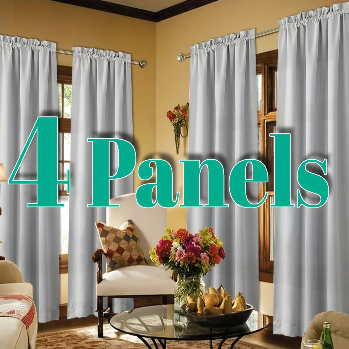 Light Filtering Curtains 4 Panels Solid Color Rod Pocket – Soft Brushed Sheer Window Drapes for Living Room Bedroom Office, 8 Sizes 10 Colors