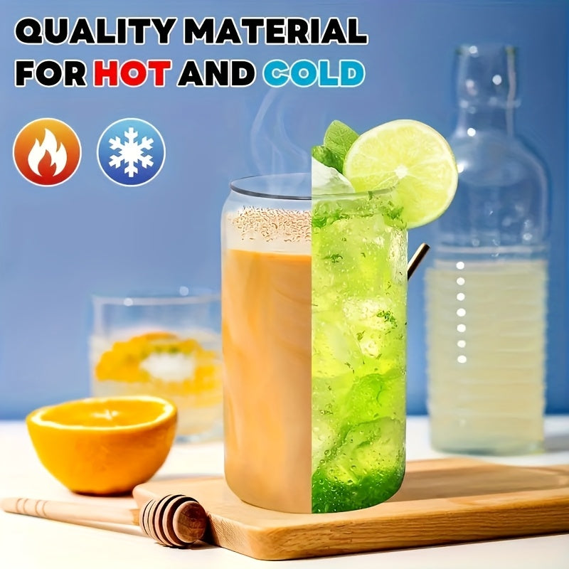 Insulated Drinking Glasses with Lids and Straws 16oz | Reusable Glass Cups Set for Iced Coffee Tea Smoothies Parties