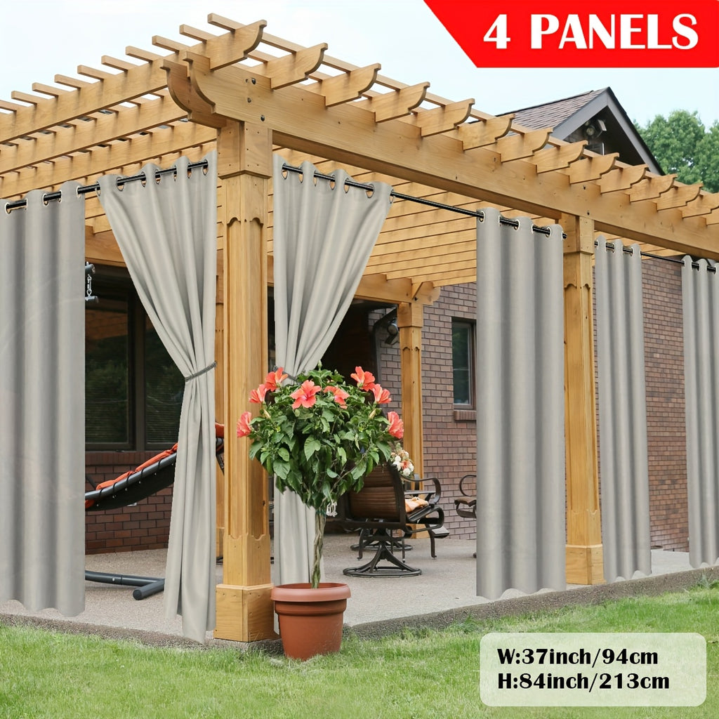 Outdoor Curtain Panels for Patio Gazebo Porch – Weather-Resistant, Light-Filtering Sun Block Privacy Drapes, 4 Panels, Multiple Sizes & Colors