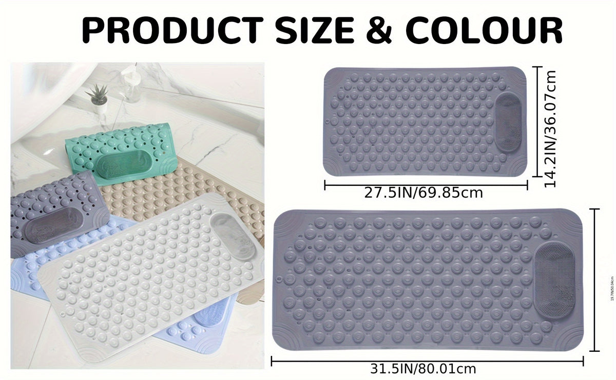Anti-Slip Shower Mat with Massage Function – Extra Large Non-Slip Bathtub Mat for Safety & Comfort | 19.7”x31.5” | Green, Grey, White, Blue, Khaki & Pink