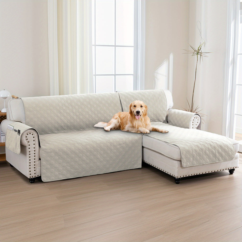 L-Shaped Sectional Sofa Cover 100% Liquid-Resistant Couch Slipcover with Non-Slip Straps for Dogs Cats Pets Left Right Chaise