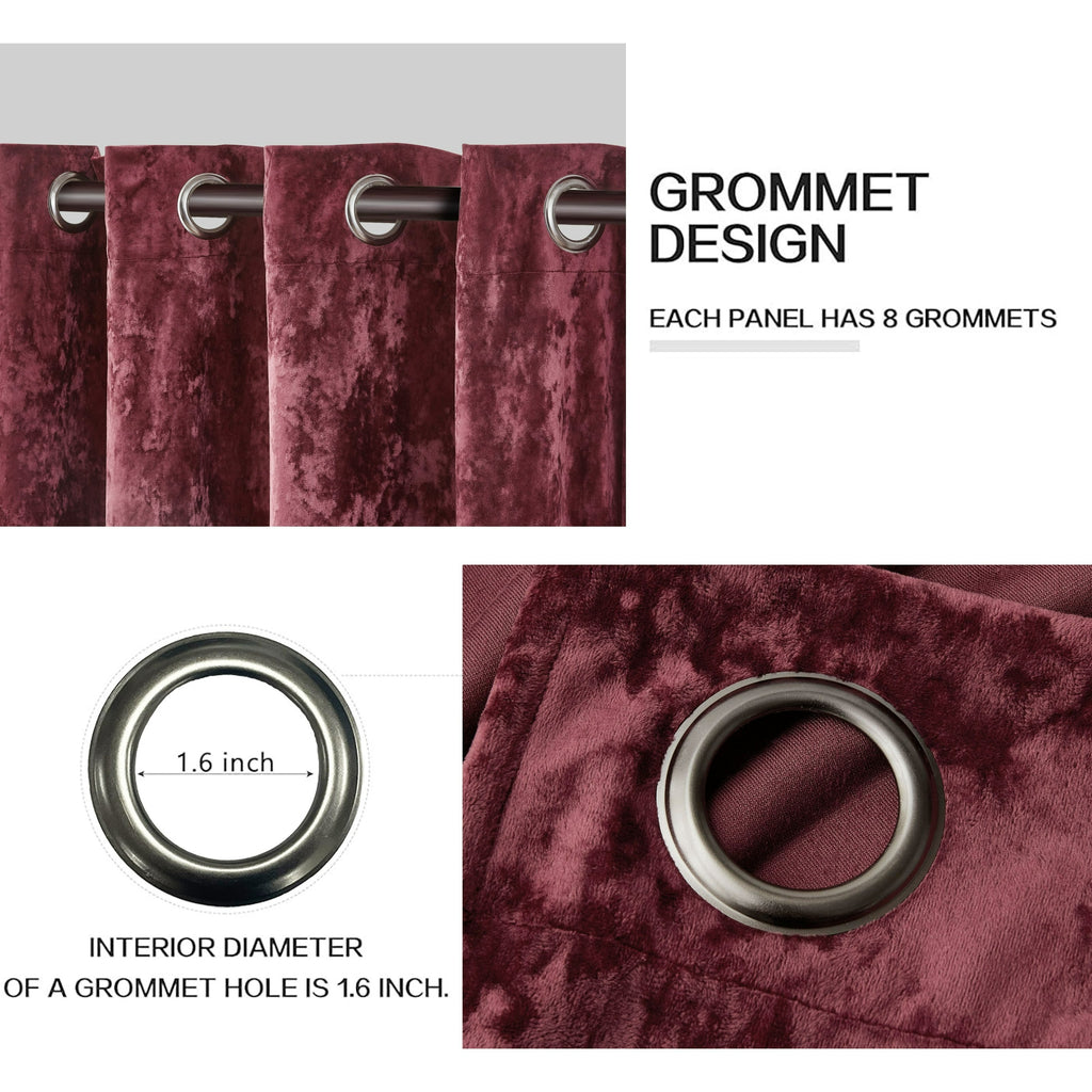 Luxury Distressed Crushed Velvet Curtains - 4-Piece Set (2 Panels + 2 Tiebacks), Grommet Top, Room Darkening | 10 Colors, 3 Sizes
