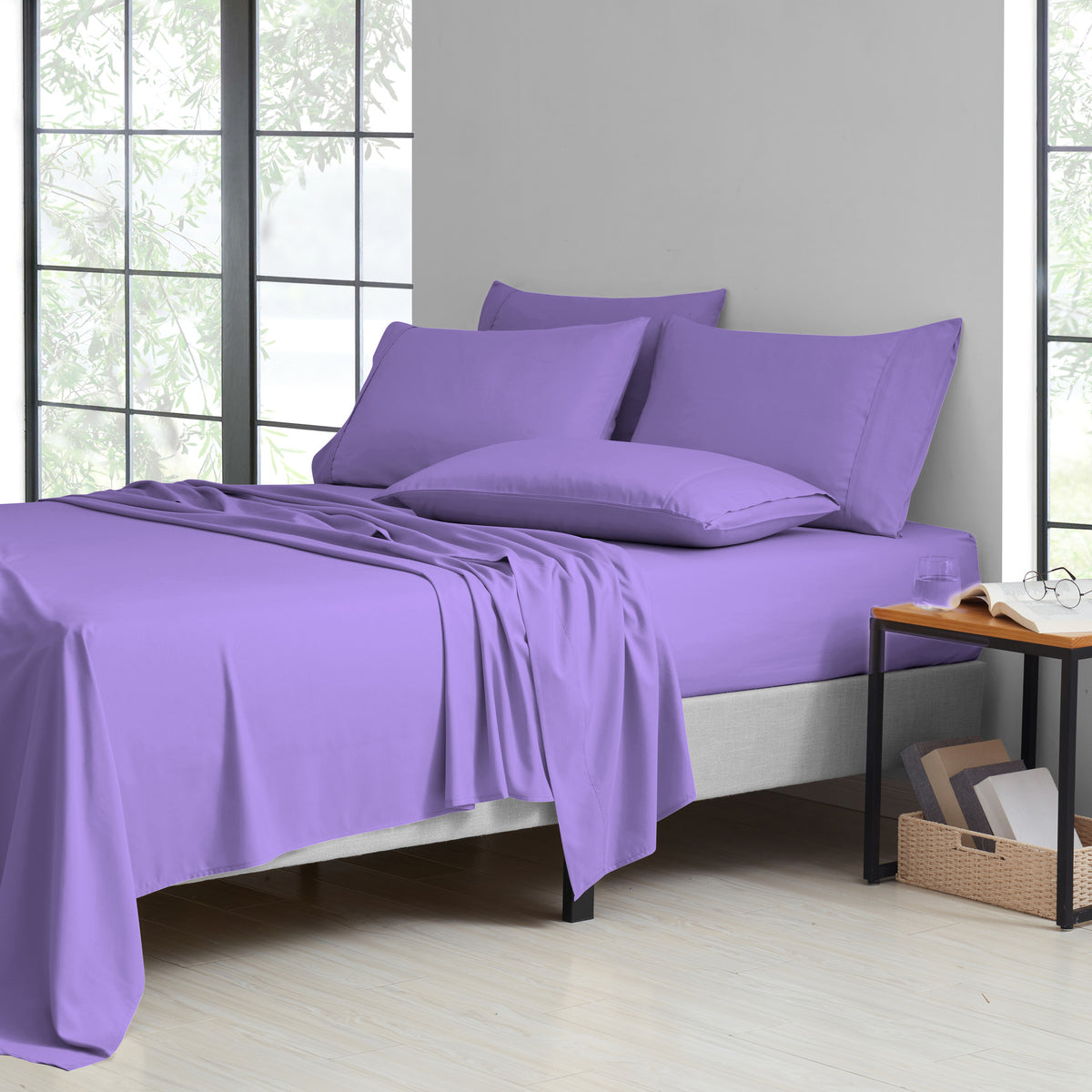 Bamboo Blend Cooling Sheet Set 6-Piece 2000 Thread Count Satin | Deep Pocket 16" Hypoallergenic Breathable Bed Sheets, Twin Full Queen King Cal King, 20 Colors
