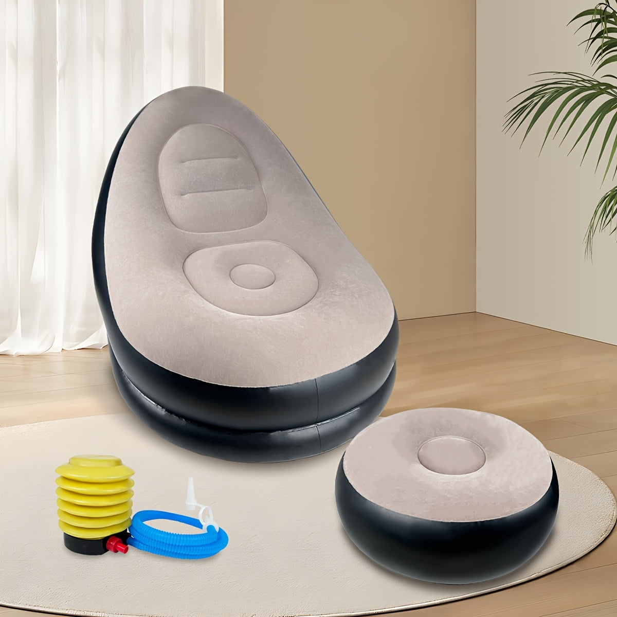 Inflatable Lounge Chair Recliner with Footrest & Foot Pump – Portable Air Sofa Couch for Living Room, Camping, Travel & Balcony, Space-Saving Indoor Outdoor Lounger (6 Colors)