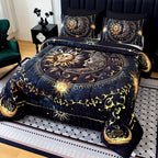 Sun Moon Planet Quilt Set 3 Piece – Golden Celestial Digital Print 180GSM Comforter with 2 Pillowcases, Soft Breathable Bedroom Dorm Decor Bedding King Size