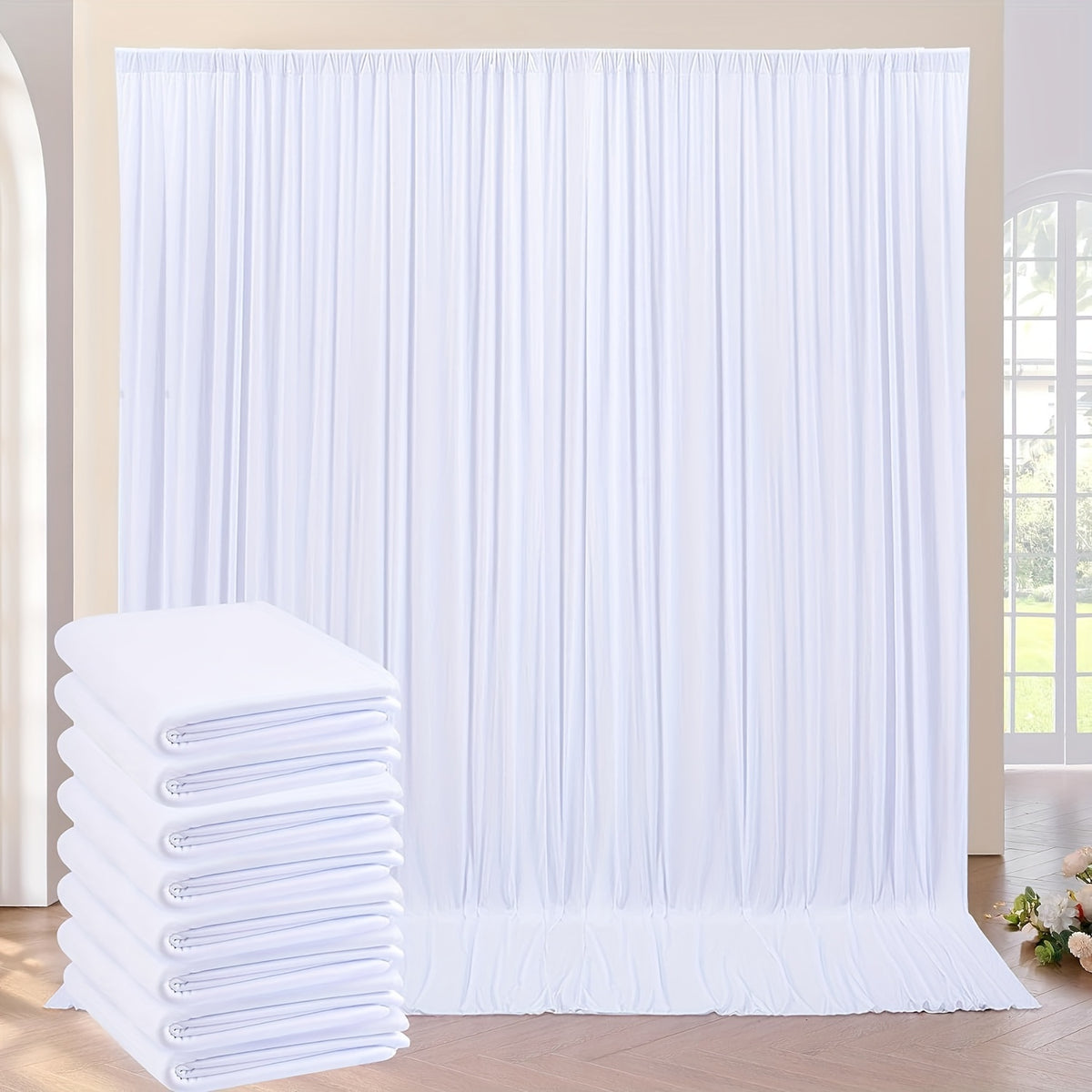 Wrinkle-Free White Backdrop Curtains Polyester, Wedding Party Photo Backdrop Drapes Rod Pocket, Single Panel or Sets of 6 8 12 Pieces