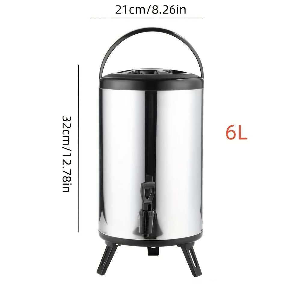 Stainless Steel Insulated Beverage Dispenser with Spigot – Food-Grade 304 Hot & Cold Drink Bucket for Tea, Coffee, Juice & Water, Party Serving Container (6L or 2.11gal)