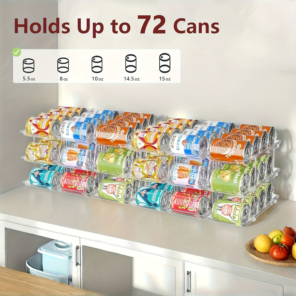 Can Organizer Rack for Fridge & Pantry 3-Tier Stackable Rolling Soda Can Dispenser Clear Plastic Space-Saving Canned Food Storage — 1 or 3 Sets