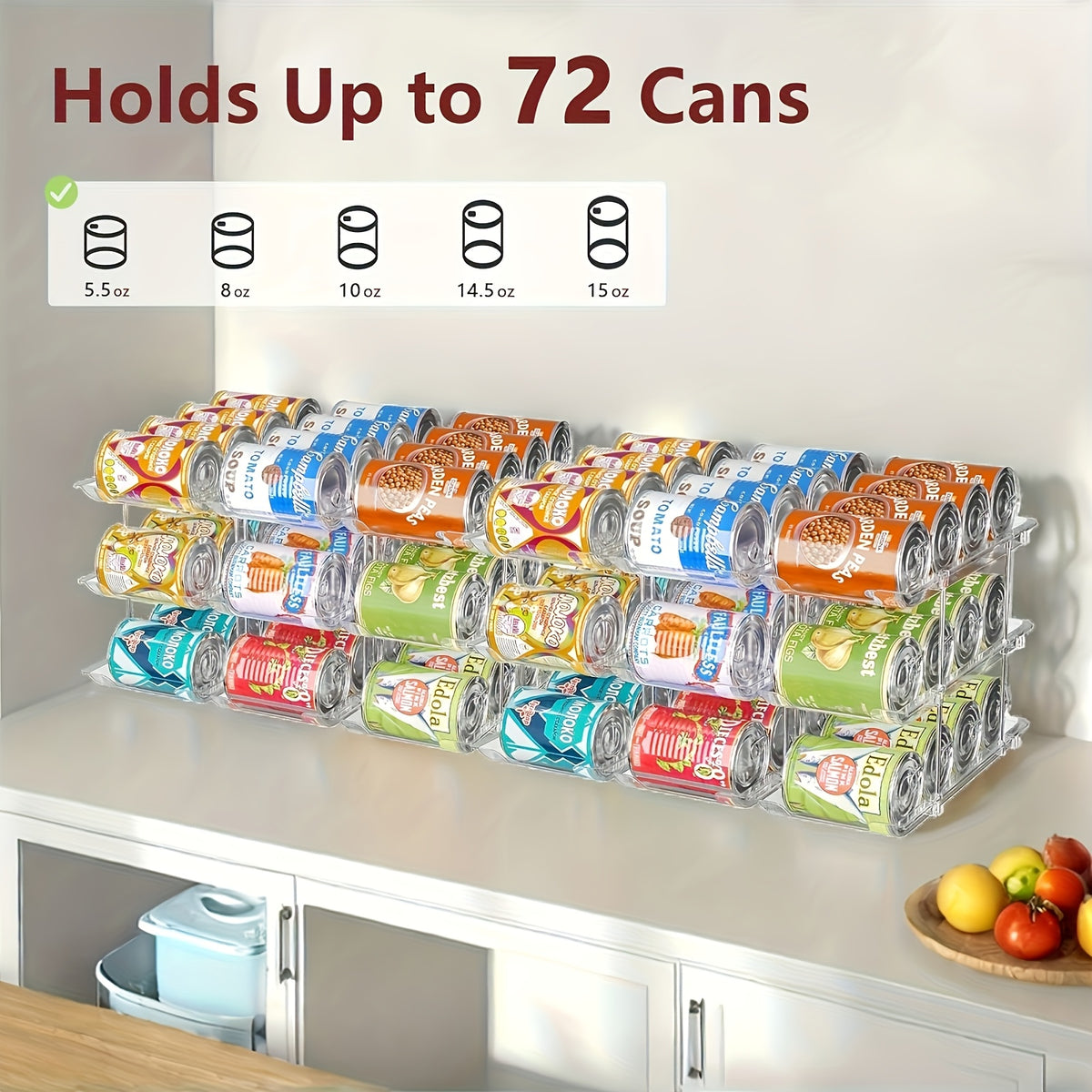 Can Organizer Rack for Fridge & Pantry 3-Tier Stackable Rolling Soda Can Dispenser Clear Plastic Space-Saving Canned Food Storage — 1 or 3 Sets