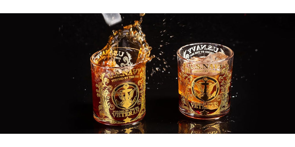 Veteran Tribute Whiskey Glass 10oz – Engraved US Navy Military Gift, Patriotic Personalized Whiskey Glass for Dad, Veteran & Anniversary